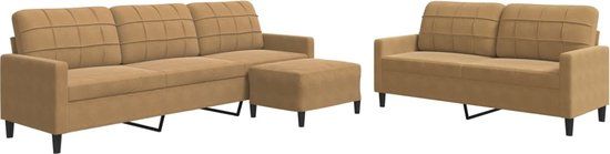 vidaXL 3-delige Loungeset met kussens fluweel bruin