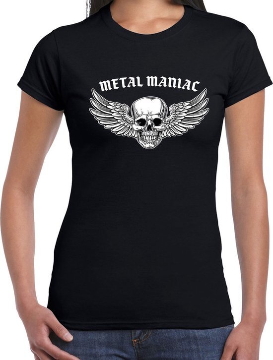 Bellatio Decorations Metal Maniac fashion t-shirt rock / punker zwart voor dames S