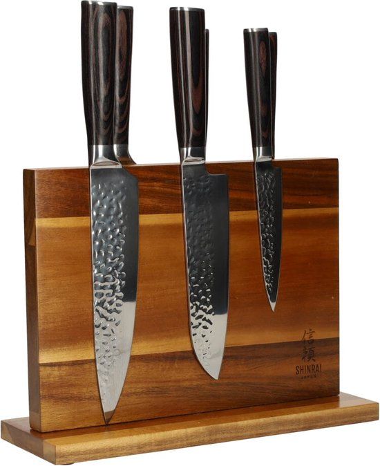 Shinrai Japan Messenset met Blok 6-delig - Roestvrijstaal - Hout