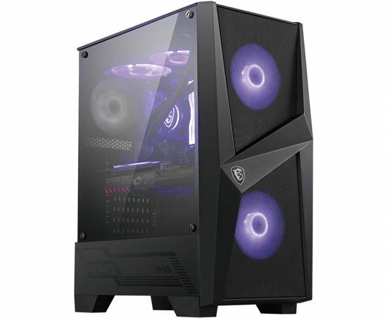 MSI MAG FORGE 100M pc-behuizing voor gaming, middelgrote toren, zwart, 2 x ventilator 120 mm RGB PWM, 1 x ventilator 120 mm, hub RGB 1-6, zijpaneel van gehard glas, ATX, micro-ATX, mini-ITX
