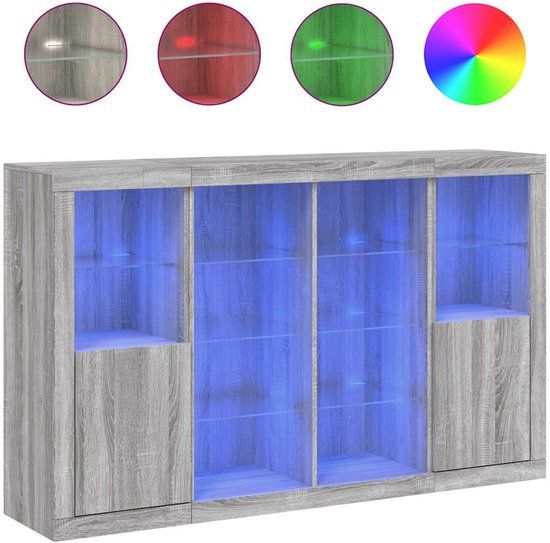 vidaXL Dressoirs met LED-verlichting 3 st bewerkt hout grijs sonoma