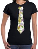 Bellatio Decorations Verkleed T-shirt dames - zwart - geld stropdas - foute party/themafeest XL