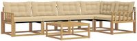 vidaXL Hoek loungeset 5 zitplaatsen Acacia hout Wit en Beige Inclusief tafel