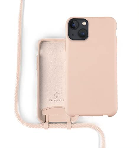 Coverzs Silicone case met koord - roze - Geschikt voor iPhone 13 Mini