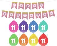 Haza Verjaardag 11 jaar geworden versiering - 16x thema ballonnen/1x Happy Birthday slinger 300 cm