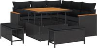 vidaXL Tuinbank Set Zwart Polyrattan 5 Zitplaatsen Hoek Loungeset Geen Kussens