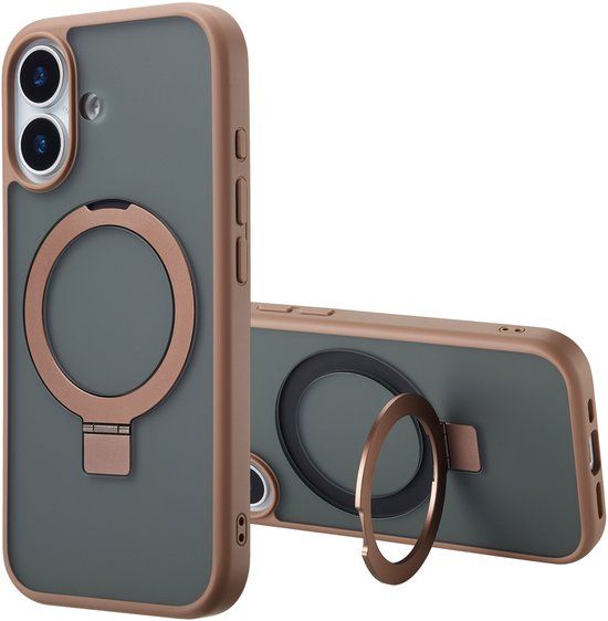 Accezz Hoesje - Geschikt voor Apple iPhone 17 - Ring Stand Backcover geschikt voor MagSafe - Bruin