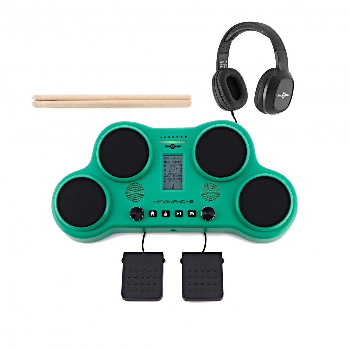 Gear4music VISIONPAD-6 Elektronisch Drumpad, Pakket, Groen