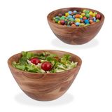 Relaxdays Houten Saladeschaal - Set van 2 - Acaciahout - 19 & 25 cm - Rond - Bruin