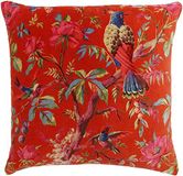 Riva Paoletti Paradise Vierkante Kussenhoes Oranje Kleurrijke Vogelprint Fluwelen Stof Machine Wasbaar 100% Katoen 50 x 50 cm