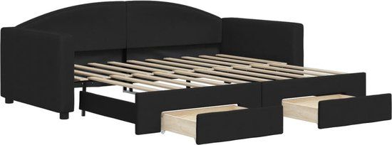 vidaXL Slaapbank met onderschuifbed en lades 90x190 cm stof zwart