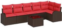 vidaXL Tuinbank - Set - 6 zitplekken - Bruin en rood - Polyrattan