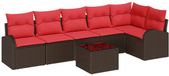 vidaXL Tuinbank - Set - 6 zitplekken - Bruin en rood - Polyrattan