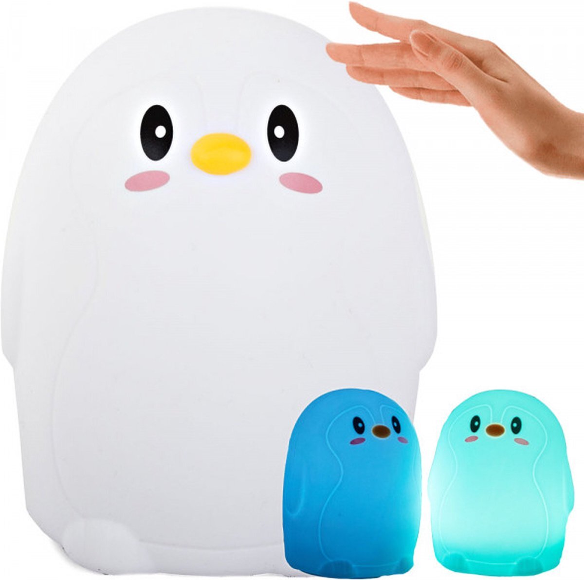VERK GROUP Nachtlampje - Siliconen - LED - Baby - Kind - Pinguin - Verschillende kleuren licht - Touch - incl. Batterijen - 12 x 10 x 9 cm - Veilig - Kraamkado - Kado Tip !!