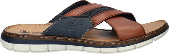 Rieker heren slipper - Cognac - Maat 41 - Slides - Imitatieleer - Rubber zool