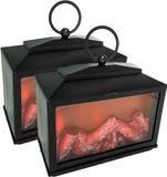 Merkloos / Sans marque Tafel sfeerhaarden/lantaarns - 2x - met led verlichting - L18 x H18 cm