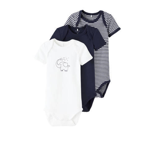 NAME IT NAME IT BABY romper NBNBODY - set van 3 wit/donkerblauw