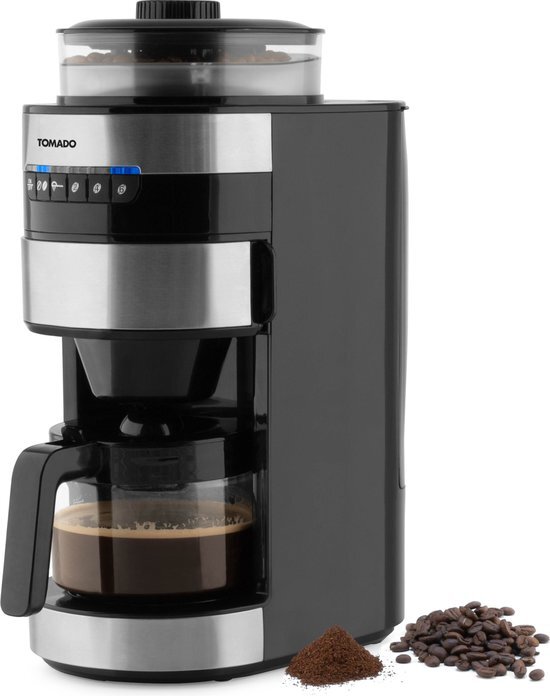 Tomado TGB0801S - Grind & Brew koffiezetapparaat - Filterkoffie - Koffiebonen - 0.75 L inhoud - RVS/Zwart rvs/zwart
