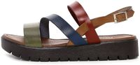 DERIMOD Sandalen Leren Sandalen Multicolor Vrouwen Maat 40 Platte Sandalen Colorblock Leer 2-3 cm Hakhoogte