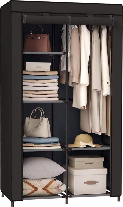 Brixy Kledingkast - Opvouwbare Stoffen Kledingkast - Zwart - 88 x 45 x 168 cm