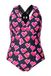 Ulla Popken Dames grote maten plus size badpak Laura, macramé, hartjes, zwart, 46