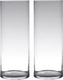Merkloos Hakbijl glass bloemenvaas - Set van 2x stuks - Transparant - Glas - D19 x H60 cm