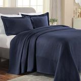 Hoogwaardige solitaire katoenen 2-delige bedsprei-set, woonkamerdecoratie, gedetailleerd en geweven, 1 kussenslopen, luchtige deken, gewatteerde bedsprei, 4 seizoenen, accent, twin, marineblauw