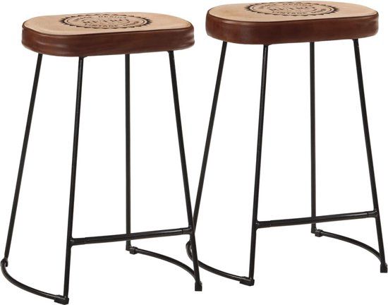vidaXL Barkrukken - 2 stuks - Kunstleer - Metaal - 41x29x62 cm - Donkerbruin
