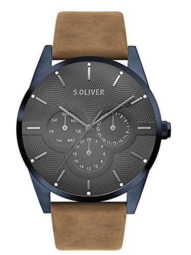 s.Oliver SO-3571-LM Heren Horloge, 42mm, Bruin/Blauw