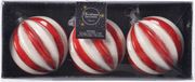 Decoris Boules de Noël de luxe - 12x - rayé rouge/blanc - D8 cm - verre - paillettes - laiton