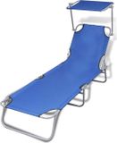 vidaXL Lit pliant avec auvent acier et tissu bleu