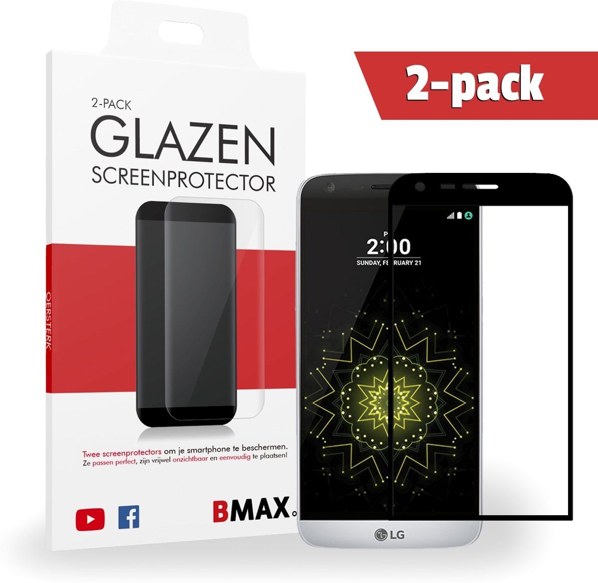BMAX 2-pack LG G5 Glazen Screenprotector Full Cover 3D