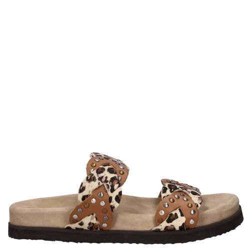 Maruti Evie slippers met panterprint beige/cognac