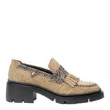 Floris van Bommel suède loafers met blokhak en profielzool - taupe