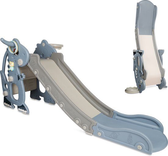 Rockerz Premium Glijbaan - Blauw - Opvouwbaar - Met Basketbal Ring & Muziek Beertje