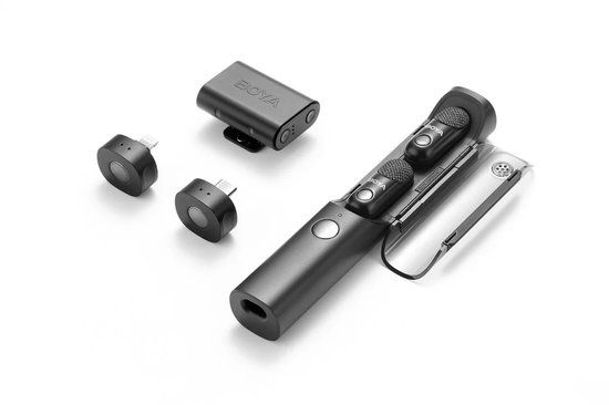 Boya Magic 02 - Draadloze Microfoon - 2 x Transmitter + 3 x Receiver - Type-C, Lightning & 3.5mm - Incl. Oplaad Case - AI Gestuurd