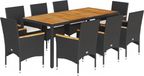 vidaXL 9-delige tuinset met kussens, polyrotan, acaciahout, zwart