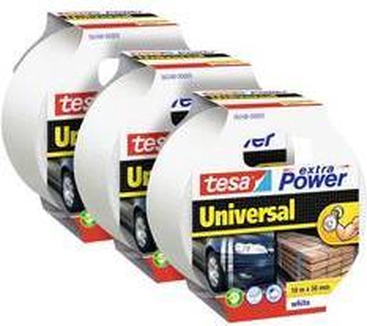 tesa extra Power Universal - Extra sterk klevende ducttape - Textieltape voor universeel gebruik - Wit - Set van 3 Rollen - 50 mm x 10 m