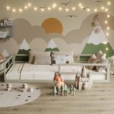 VitaliSpa Vloerbed Minno 90x200 cm, Montessori kinderbed van metaal met veiligheidsbarrière en matras, grit