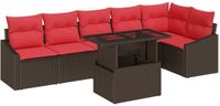 vidaXL Tuinbank Set Bruin en Rood Poly Rattan