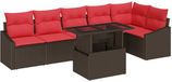 vidaXL Tuinbank Set Bruin en Rood Poly Rattan