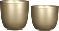 Mica Decorations Mica - Plantenpot/bloempot - 2x stuks - keramiek - goud - D14.5/19 cm