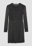 s.Oliver Mesh jurk met glittergaren voor dames, zwart, lange mouw, ronde hals, knielengte, maat 158