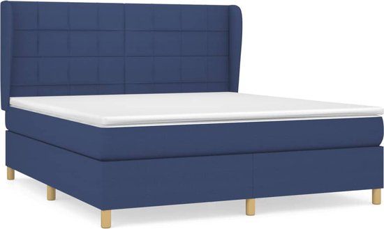 vidaXL Boxspring met matras stof blauw 180x200 cm