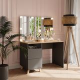 Vicco Kaptafel Karen, Antraciet/Artisanaal eiken, 110 cm met spiegel en LED-lichtslinger