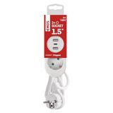 EMOS Stekkerdoos met USB, 2-voudig meervoudig stopcontact en 3X USB-poort - 2X type A + 1x type C-aansluiting, 1,5 meter verlengkabel, max. 3,4A laadstroom, verhoogde aanraakbeveiliging, IP20 voor