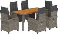 vidaXL 7-delige tuinset met kussens, polyrattan, grijs