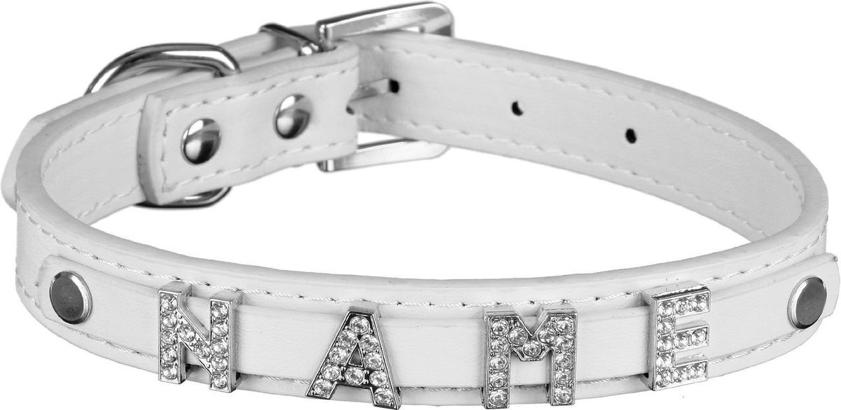 scarlet bijoux scarlet pet | Hondenhalsband "My-Name" incl. 5 strass letters; kan gepersonaliseerd worden met de naam van uw hond; extra letters kunnen besteld worden. Wit (M) 38 cm