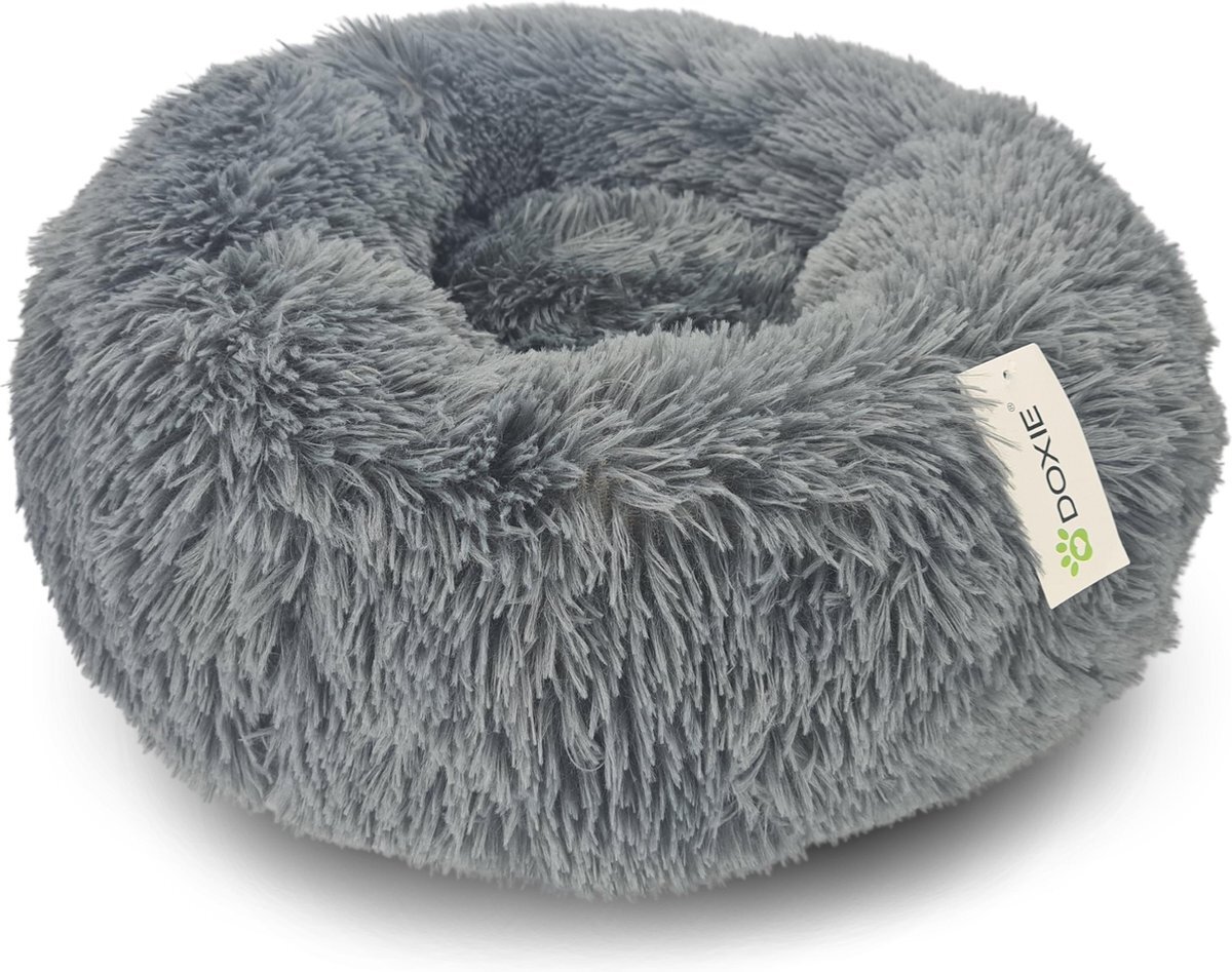 Doxie® Pluche Fluffy Donut Hondenmand – Kattenmand – Hondenkussen – Kattenkussen – Wasbaar – Antislip – ? 70 cm – Donkergrijs