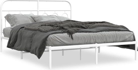 vidaXL Bedframe met Hoofdbord Metaal Wit 150x200 cm